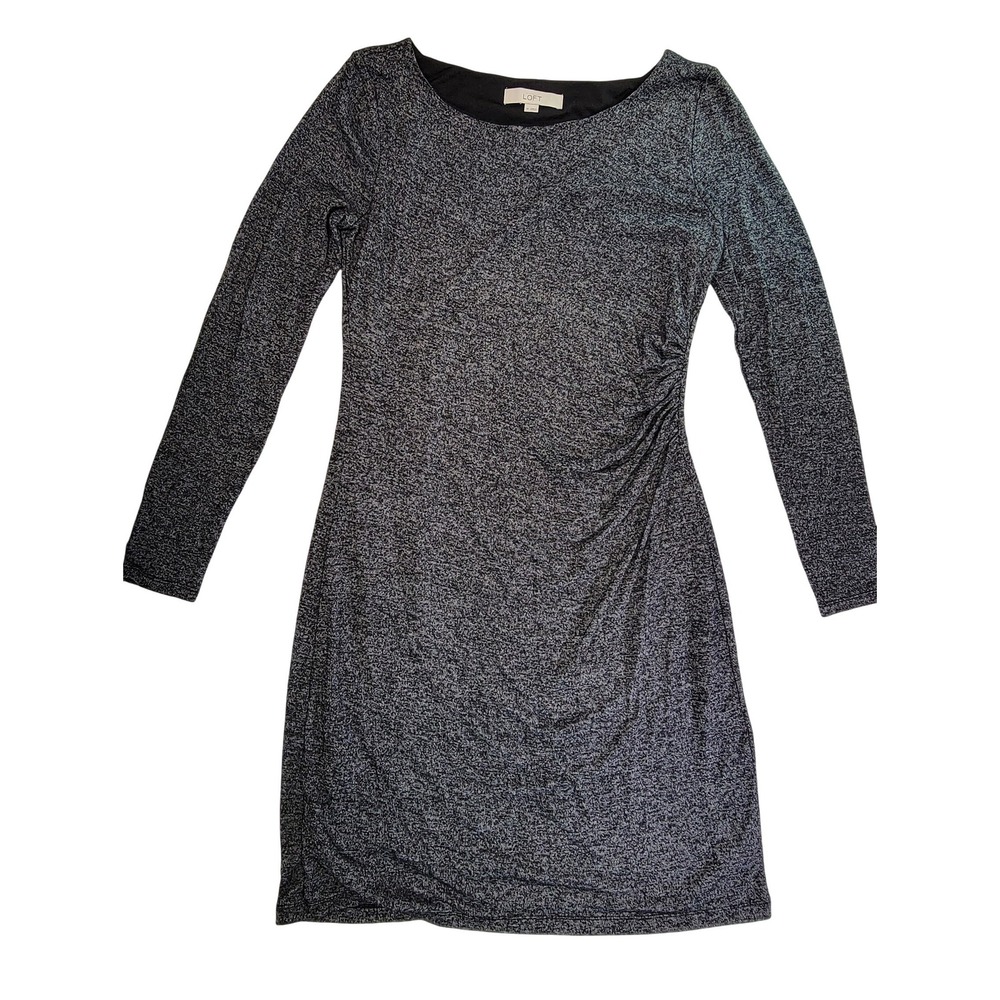 LOFT Metallic Knit Ruched Sheath Dress Women Size M Long Sleeve Boat‎ Neck